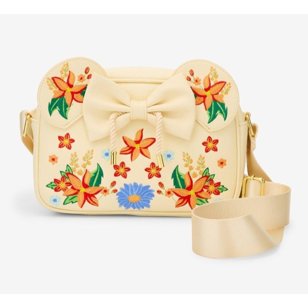 Disney Loungefly Minnie Mouse Bow Orange Floral Embroidered Crossbody Bag NWT!